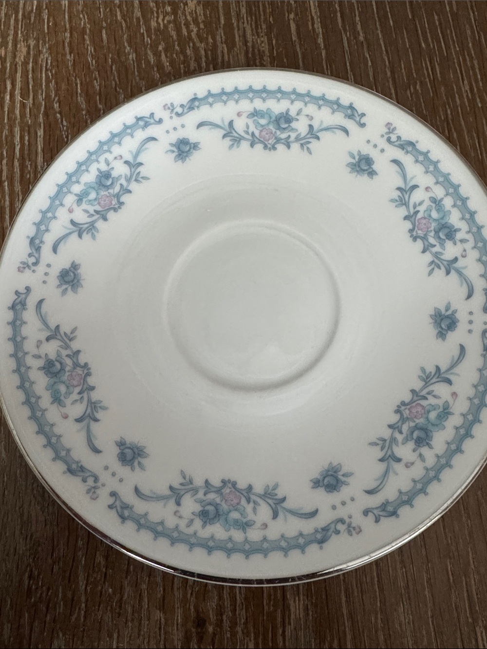 Ekco International Fine China White Porcelain Saucer with Blue and Pink Floral
